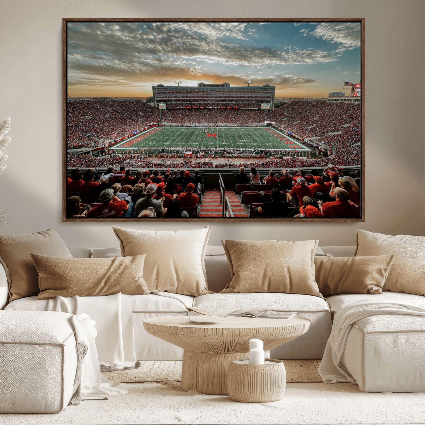 MGV-FC-36X24 - University of Nebraska Cornhuskers Football Team Print - Lincoln Memorial Stadium Art Canvas Print