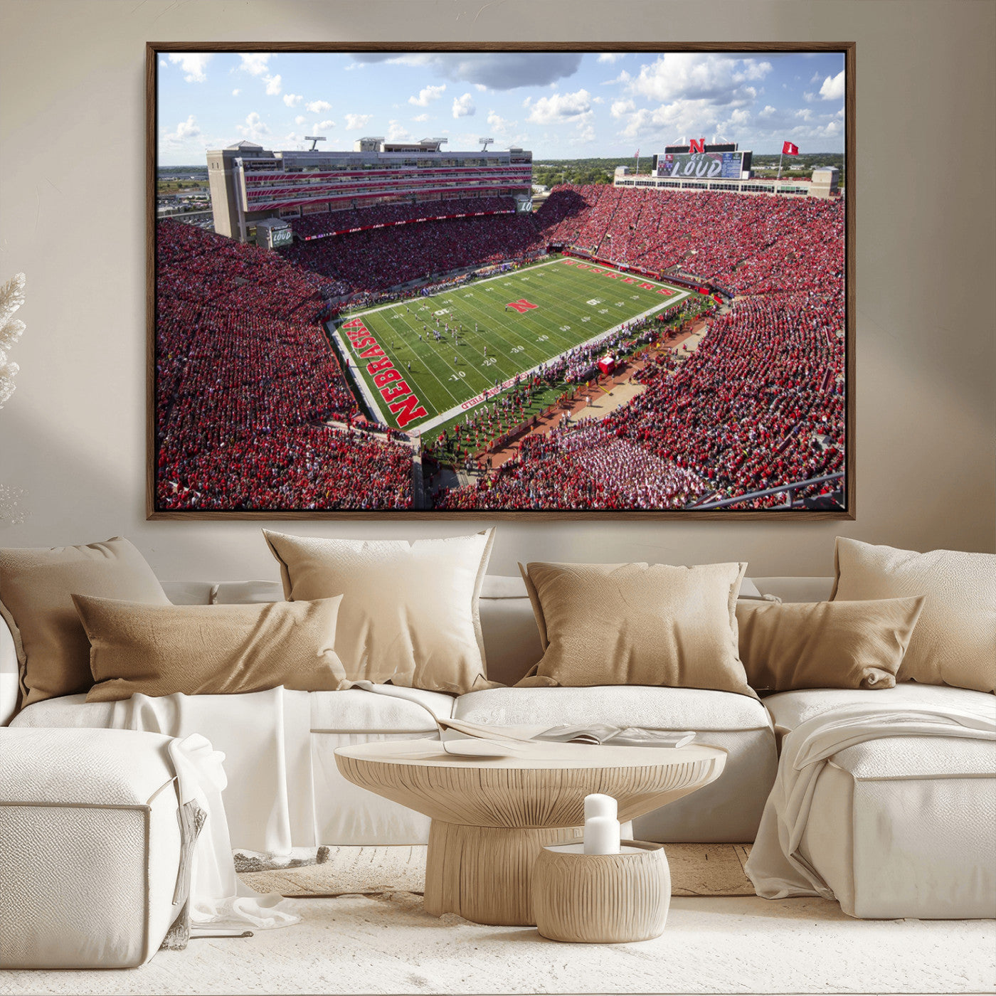 MGV-FC-36X24 - University of Nebraska Cornhuskers Football Team Print - Lincoln Memorial Stadium Wall Art Canvas