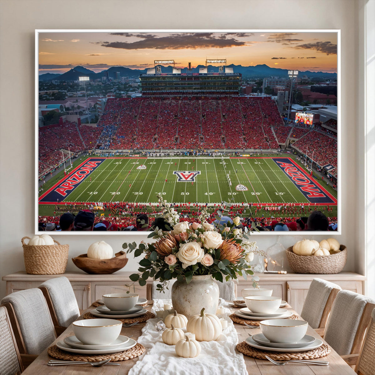 99722-MGV-CV-36X24 - Framed Arizona Wildcats Football Team Print - Tucson Arizona Stadium Wall Art Canvas Print
