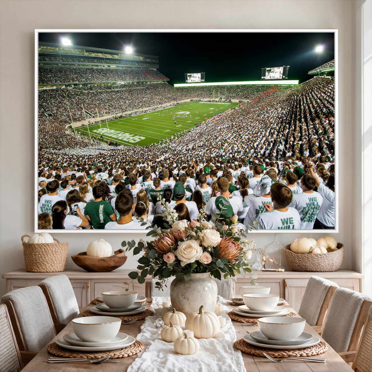 30457-PAN-FL-20X10 - Michigan State Spartans Football Canvas Print - East Lansing Spartan Stadium Wall Art Canvas Print
