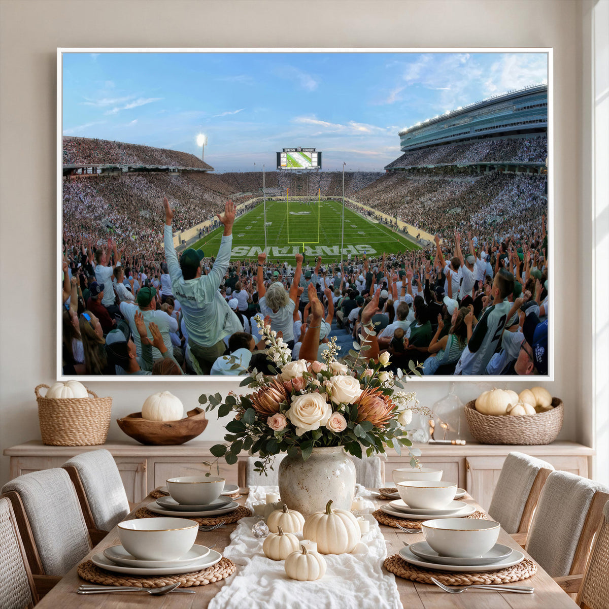 73105-PAN-FL-20X10 - Michigan State Spartans Football Team Art Print - East Lansing Spartan Stadium Wall Art Canvas Print
