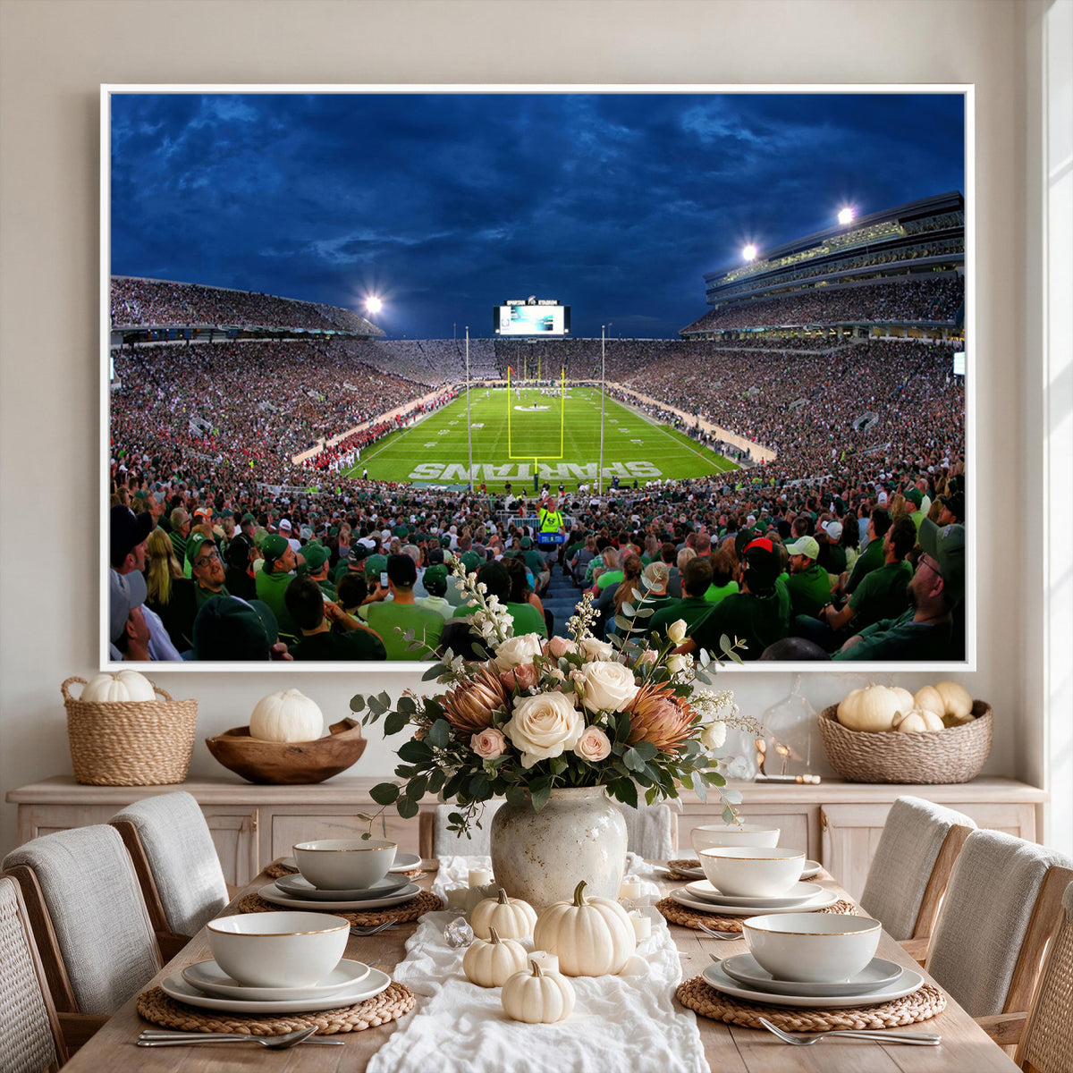 35248-PAN-FL-20X10 - Michigan State Spartans Football Team Print - East Lansing Spartan Stadium Wall Art Canvas Print