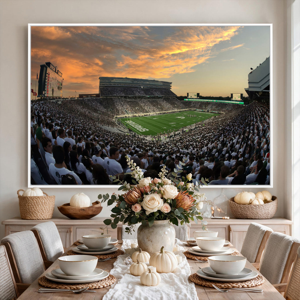 99155-PAN-FL-20X10 - Michigan State Spartans Football Team Print - East Lansing Spartan Stadium Wall Art Canvas Print