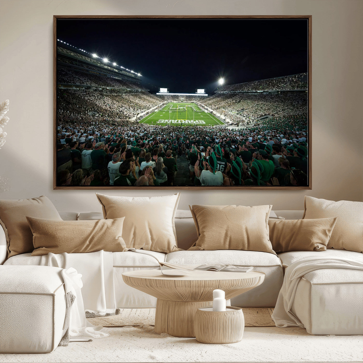 MGV-FC-36X24 - Framed Michigan State Spartans Football Team Print - East Lansing Spartan Stadium Wall Art Canvas