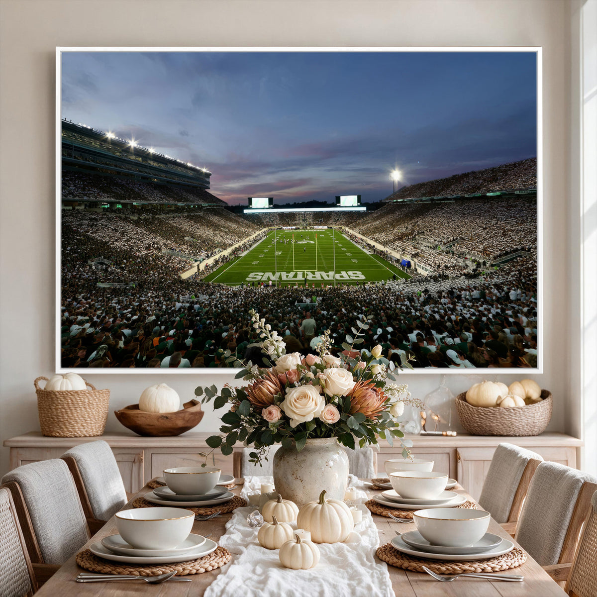 90831-PAN-FL-20X10 - Michigan State Spartans Football Team Print - East Lansing Spartan Stadium Canvas Print