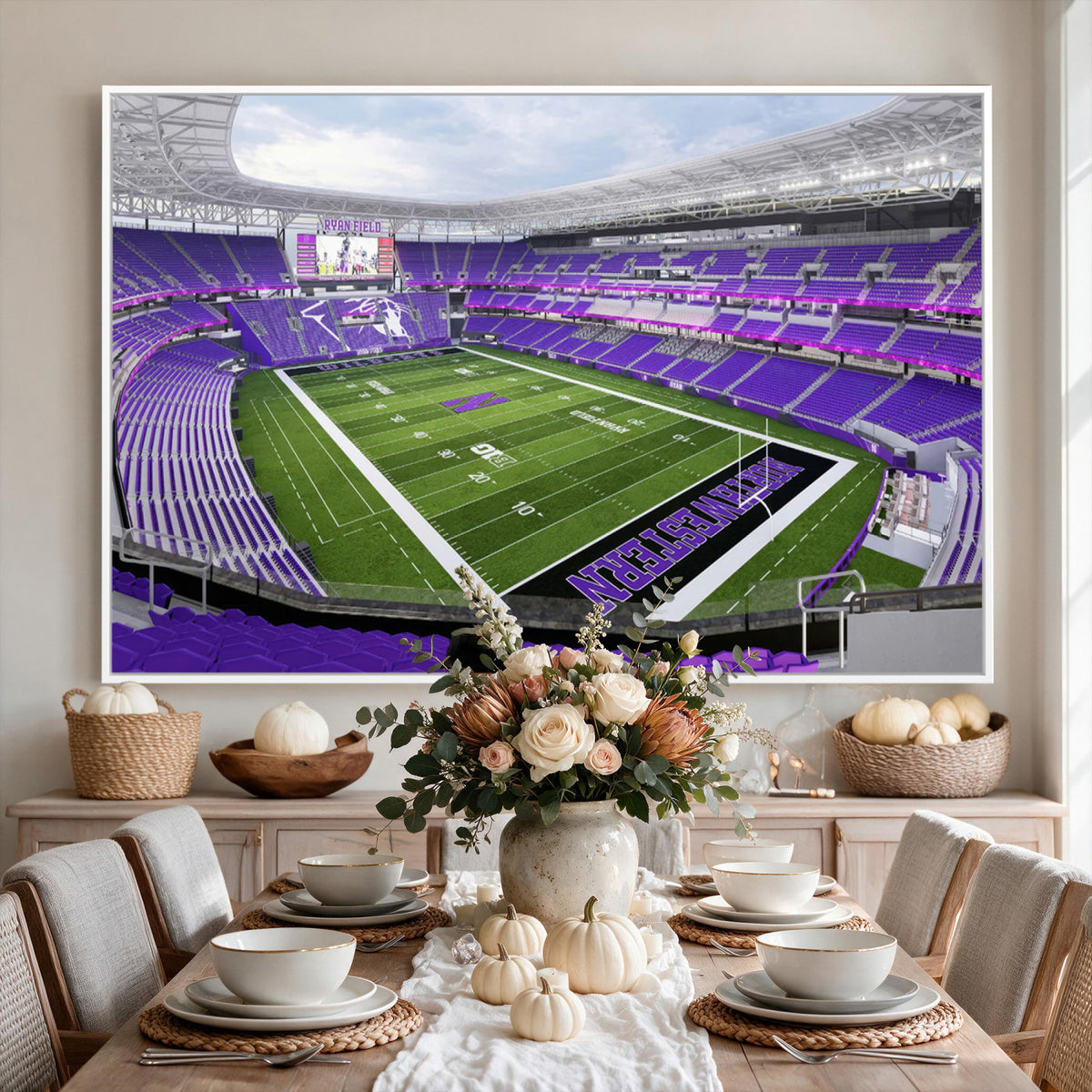 49190-MGV-CV-36X24 - Northwestern University Wildcats Football Team Print - Evanston Ryan Field Wall Art Canvas Print