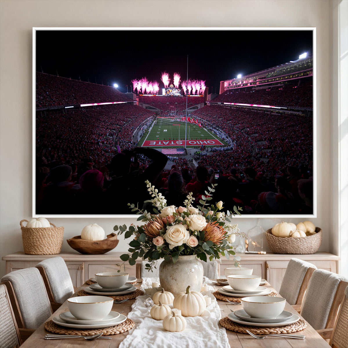20483-PAN-FL-20X10 - Ohio State University Buckeyes Football Team Print - Columbus Ohio Stadium Wall Art Canvas Print
