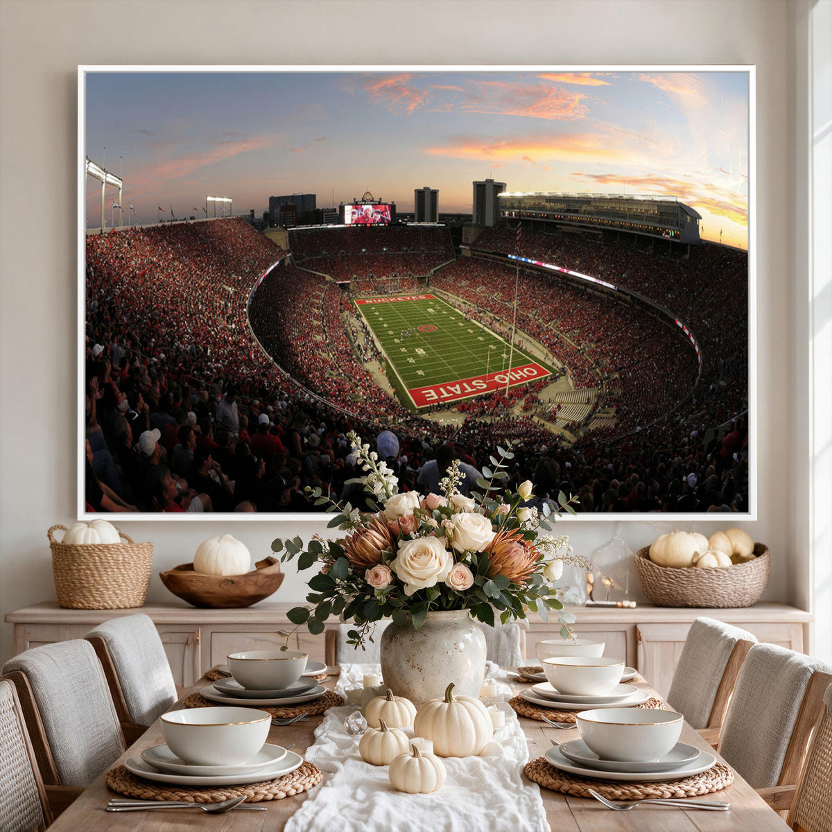 28825-PAN-FL-20X10 - Ohio State University Buckeyes Football Team Print - Columbus Ohio Stadium Wall Art Canvas Print