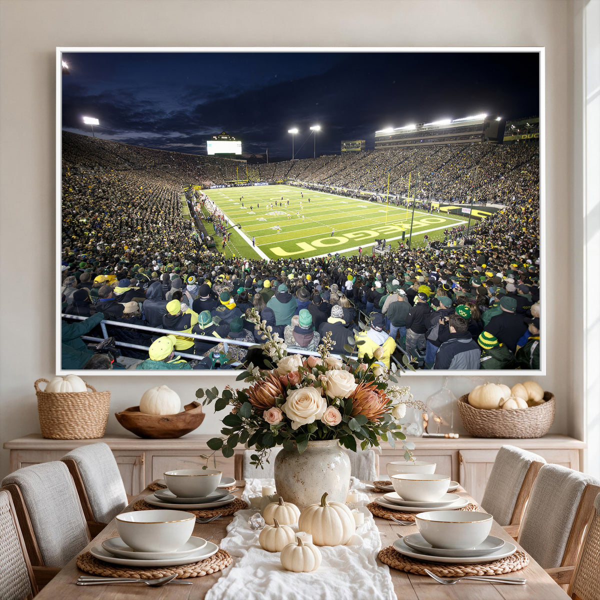 48756-PAN-FL-20X10 - University of Oregon Ducks Football Team Print - Eugene Autzen Stadium Wall Art Canvas Print