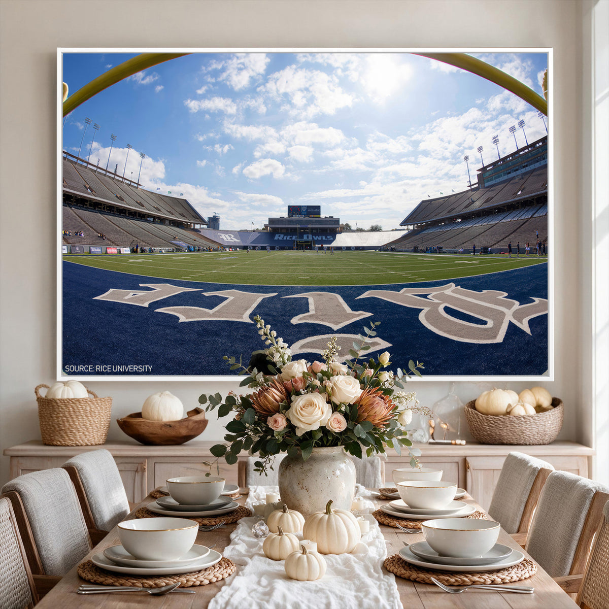 50267-MGV-CV-36X24 - Rice University Owls Football Team Print, Houston Rice Stadium, Framed and Ready to Hang