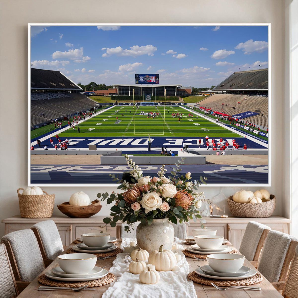 92248-MGV-CV-36X24 - Rice University Owls Football Team Print, Houston Rice Stadium