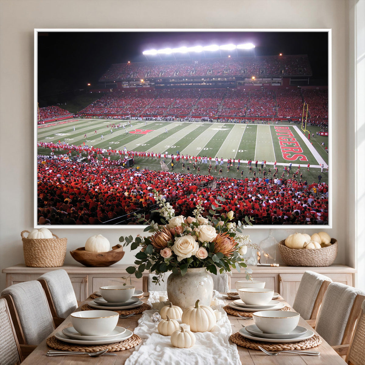 53225-PAN-FL-20X10 - Rutgers University Scarlet Knights Football Team Print - Piscataway SHI Stadium Wall Art Canvas