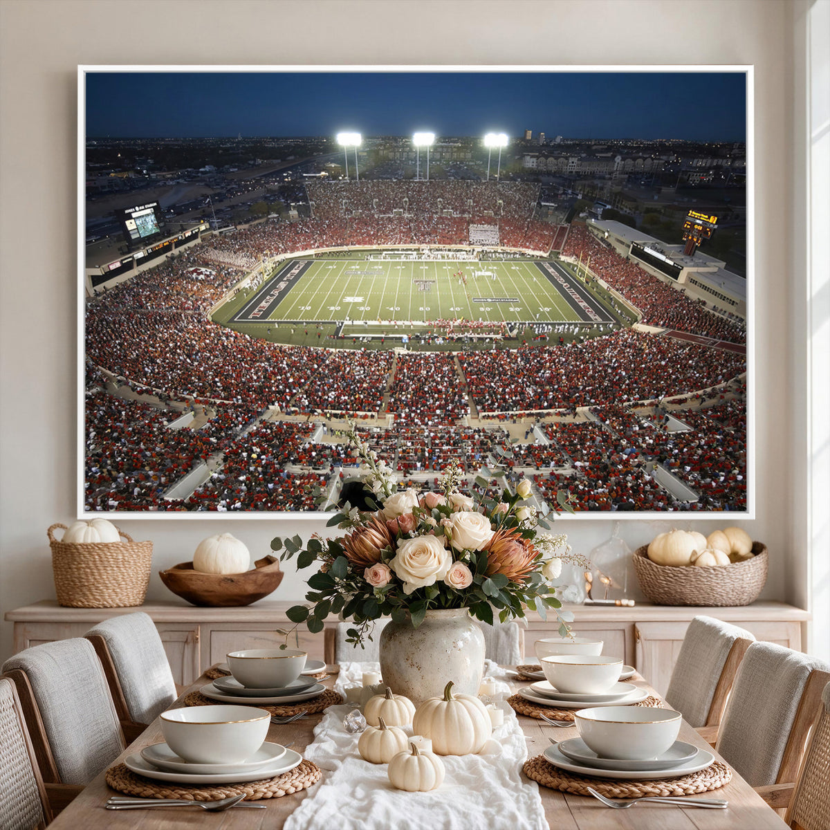 55763-MGV-CV-36X24 - Texas Tech Red Raiders Football Team Print, Lubbock Jones AT&T Stadium, Framed and Ready to Hang