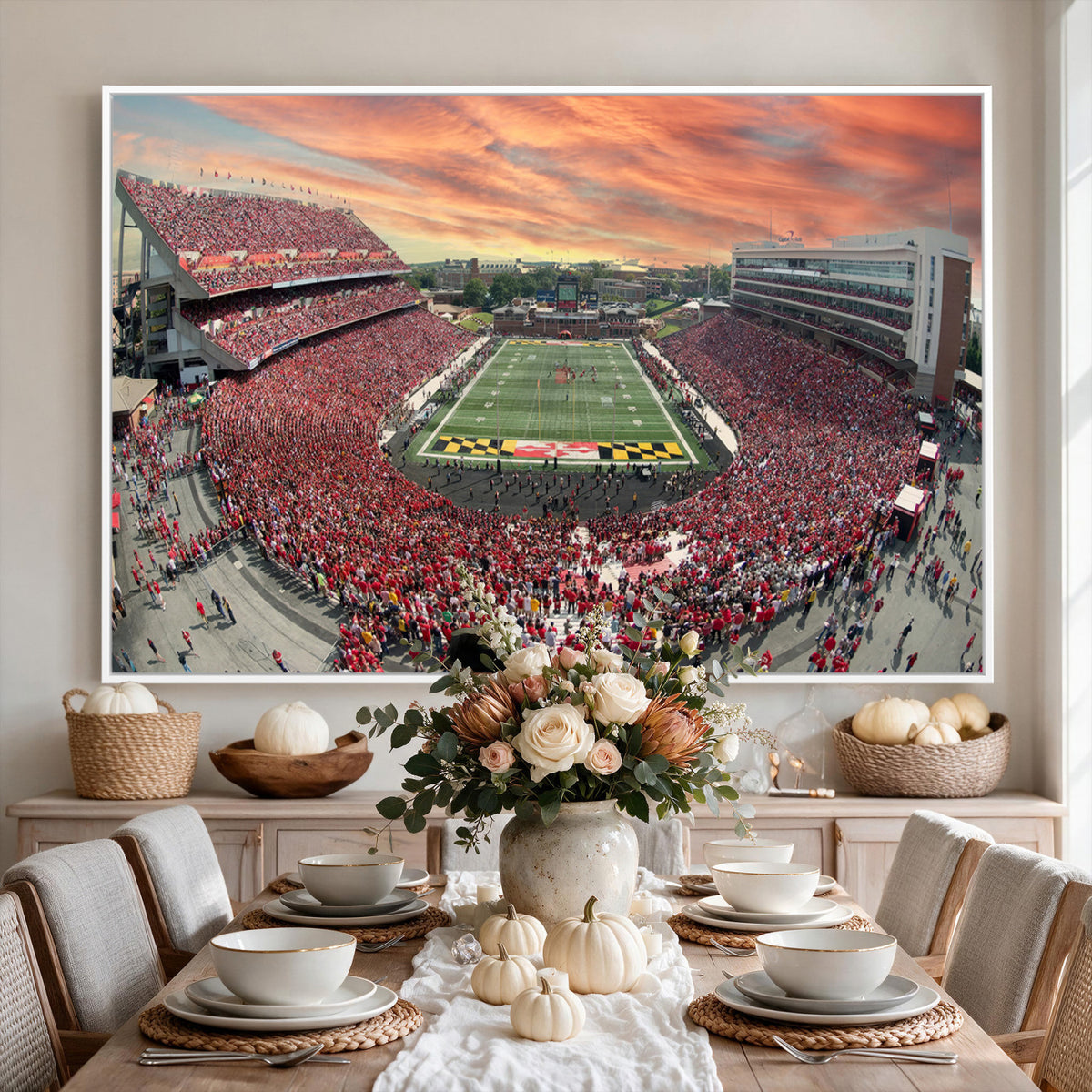 24140-PAN-FL-20X10 - University of Maryland Terrapins Football Team Print - College Park SECU Stadium Wall Art Canvas
