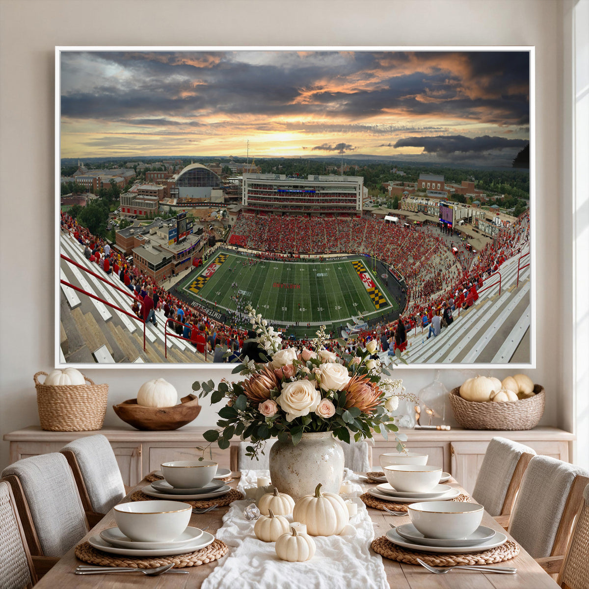 29993-PAN-FL-20X10 - University of Maryland Terrapins Football Team Print - College Park SECU Stadium Wall Art Canvas