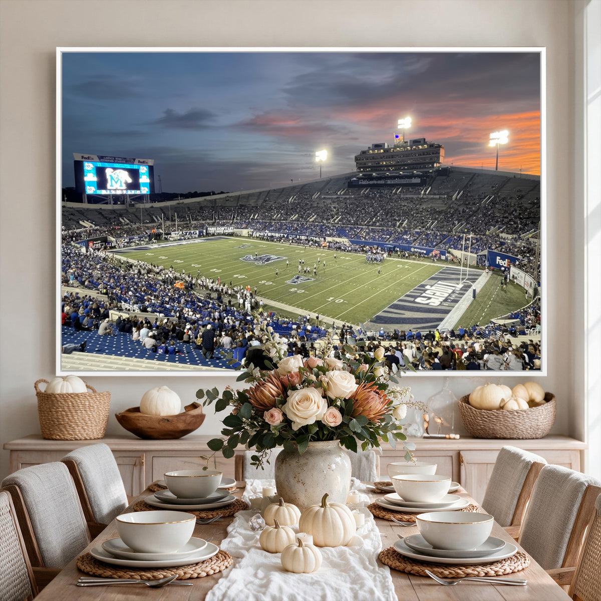 64409-PAN-FL-20X10 - Memphis Tigers Football Team Print - Memphis Simmons Bank Liberty Stadium Wall Art Canvas Print