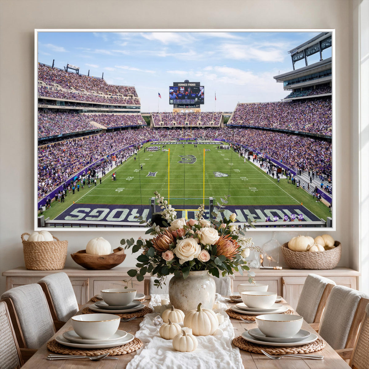 27650-PAN-FL-20X10 - TCU Horned Frogs Football Team Print - Fort Worth Amon G. Carter Stadium Wall Art Canvas Print