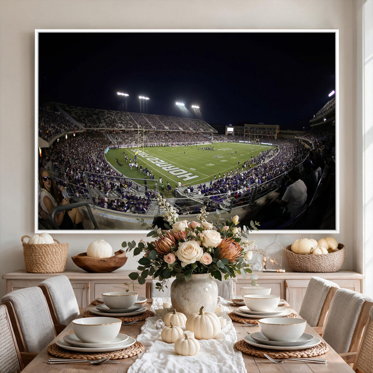 59222-PAN-FL-20X10 - TCU Horned Frogs Football Team Print - Fort Worth Amon G. Carter Stadium Wall Art Canvas Print.