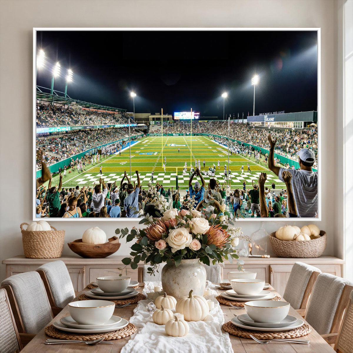 56448-MGV-CV-36X24 - The Tulane University Green Wave Football Team Print, New Orleans Yulman Stadium
