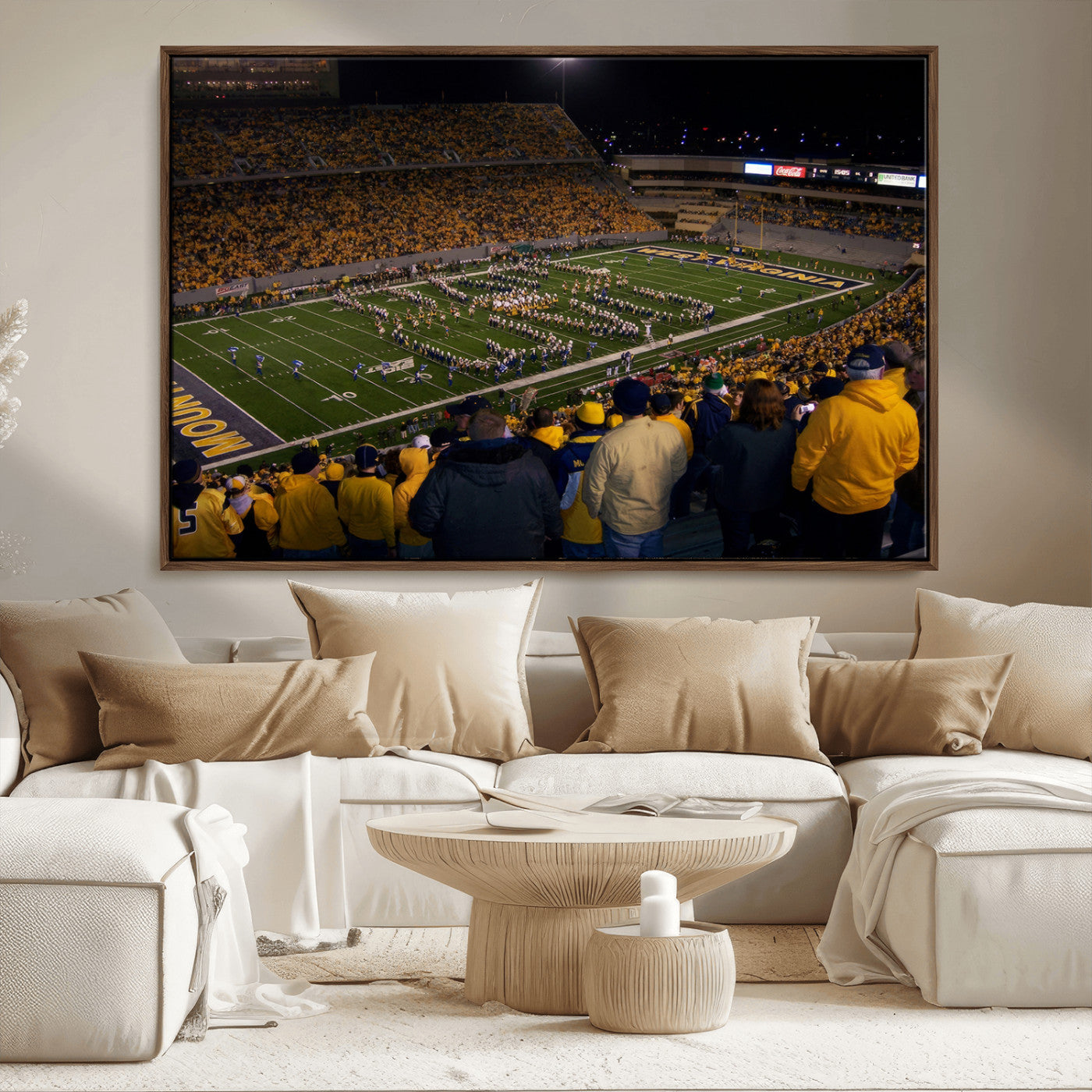 MGV-FC-36X24 - West Virginia Uni Mountaineers Football Team Print - Milan Puskar Stadium Canvas Print Wall Art,