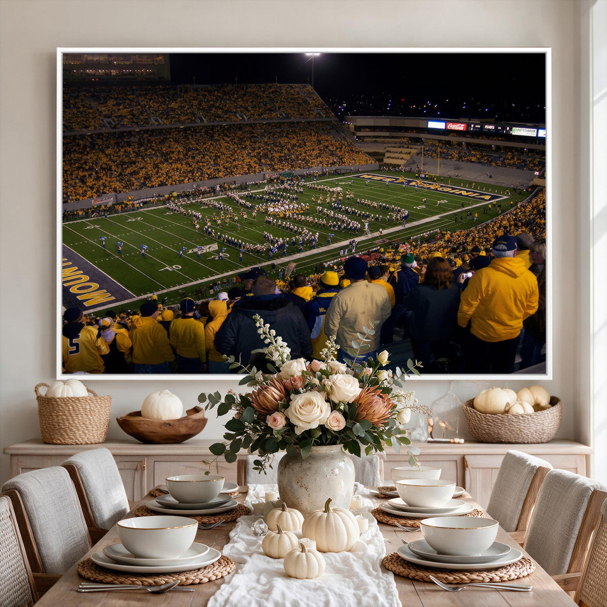 58154-MGV-CV-36X24 - West Virginia University Mountaineers Football Team Print, Milan Puskar Stadium, Morgantown