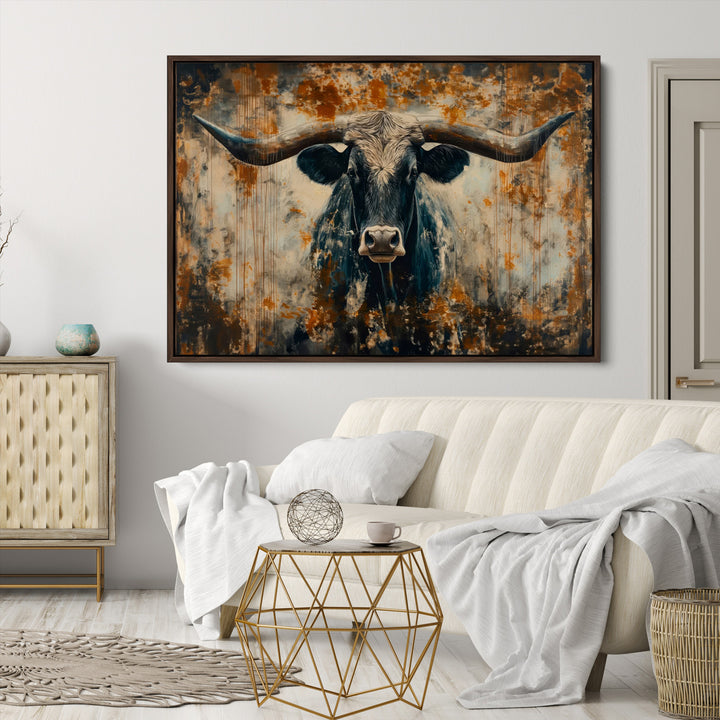 Abstract Longhorn Bull Wall Art | Rustic Western Wall Decor | Framed and Ready to Hang | Ideal for Farmhouse, Lodge, and Barn Decor
