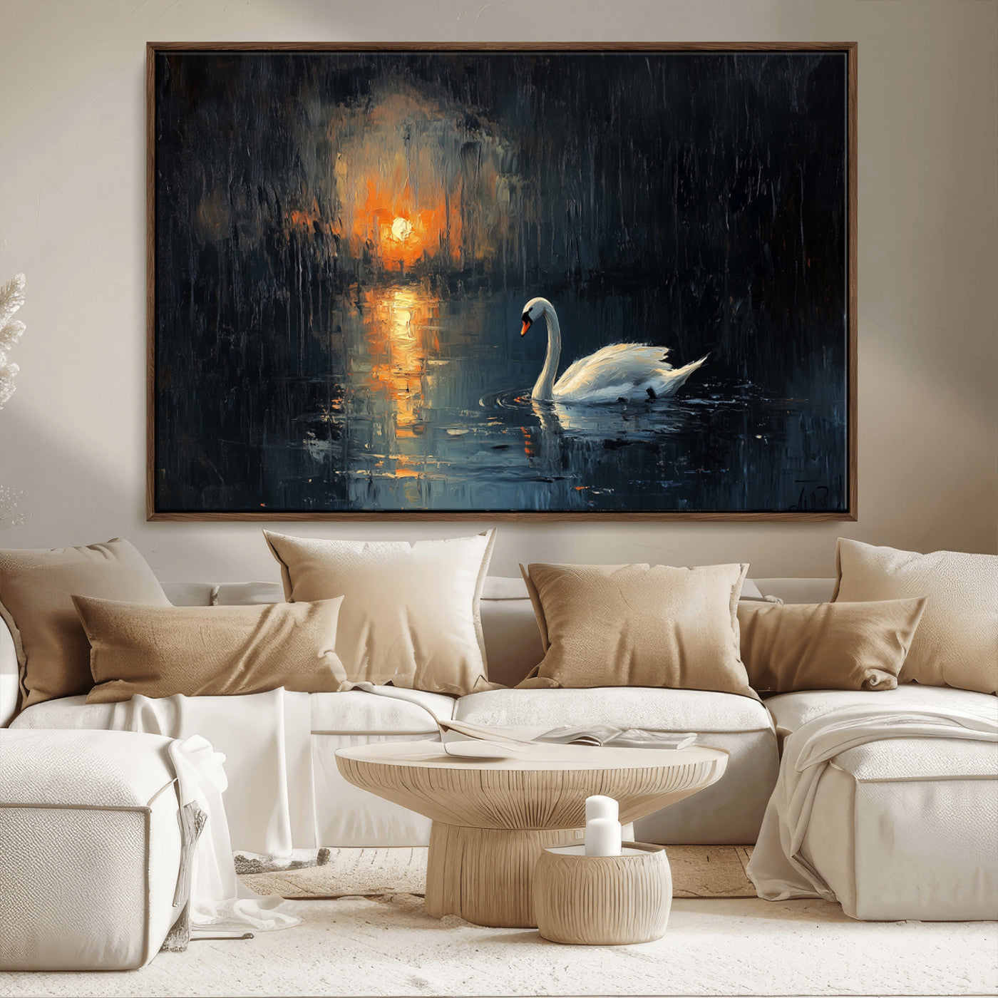 MGV-FC-36X24 - Abstract Swan on Water Wall Art Canvas Print - Elegant Nature Scene for Modern Home Decor