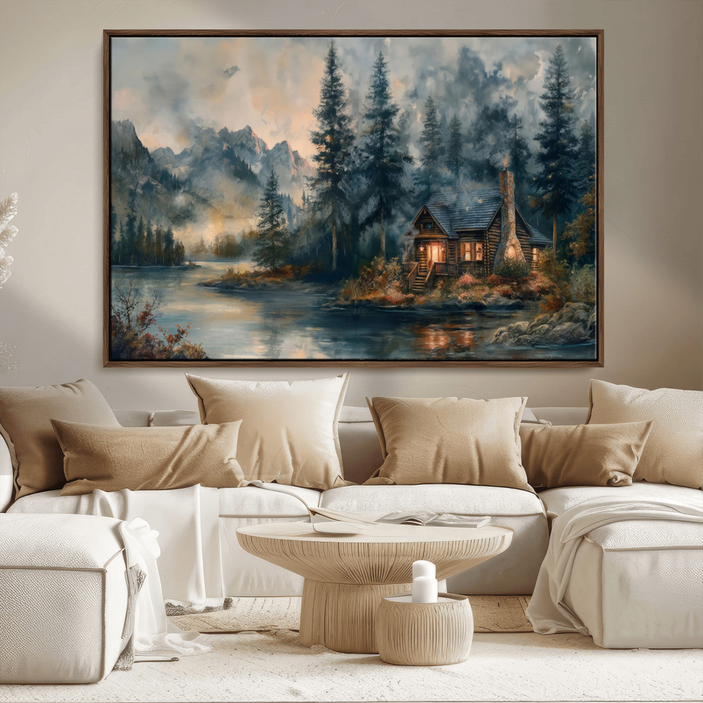 MGV-FC-36X24 - Rustic Cabin Woods Wall Art Print | Lake in a Forest Canvas Print | Cabin, Lodge, and Farmhouse