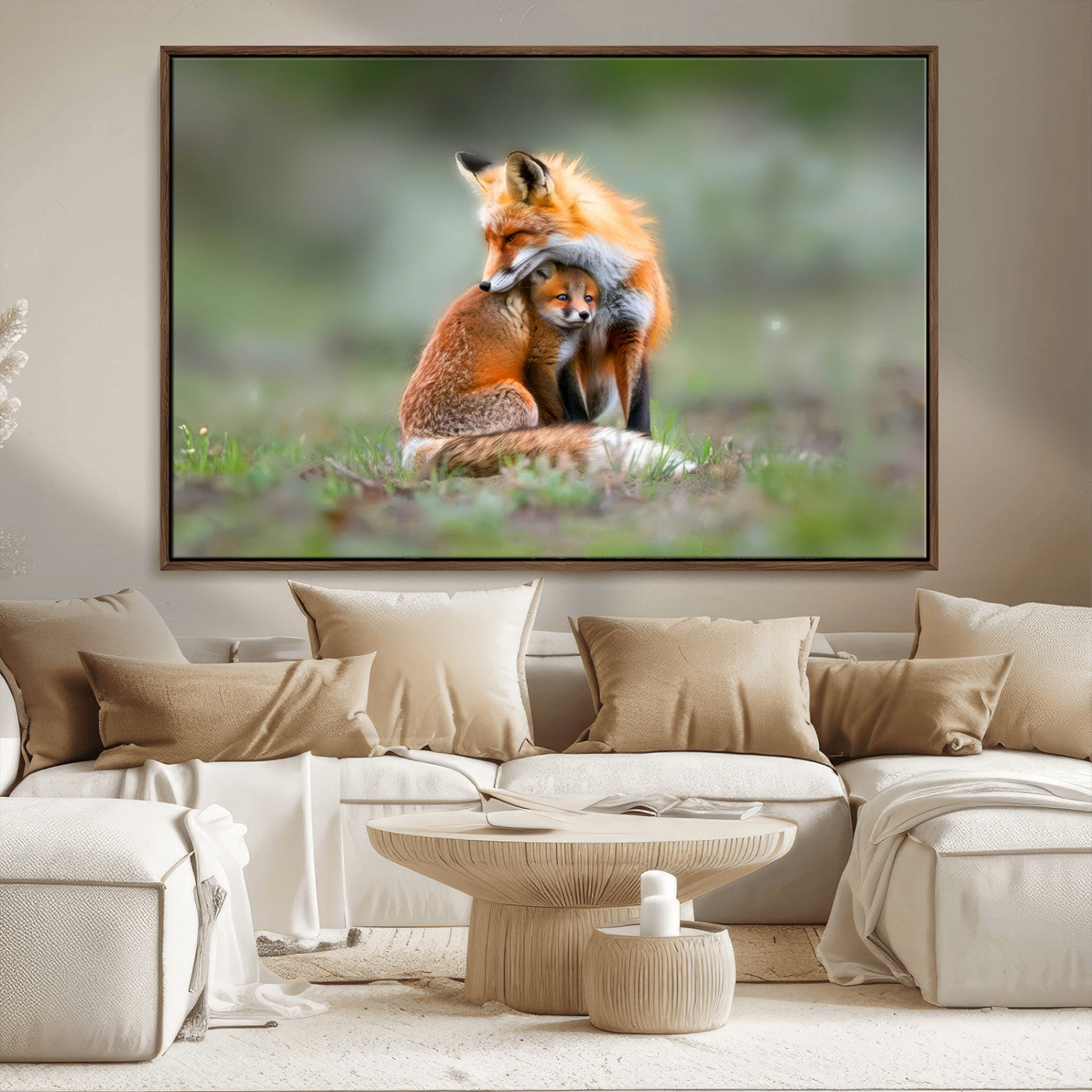 MGV-FC-36X24 - Heartwarming Fox and Baby Cub Wall Art | Ready to Hang Canvas Print of Foxes in Nature | Perfect for