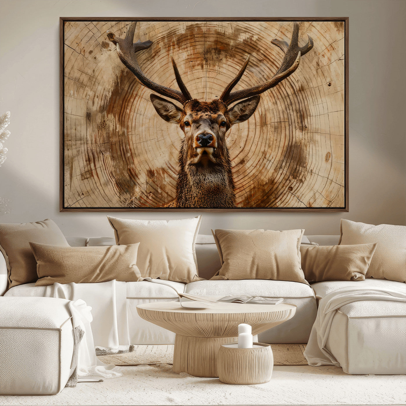 MGV-FC-36X24 - Wood Abstract Deer Wall Art | Rustic Wildlife Canvas Print | Ready to Hang Stag Head Triptych for