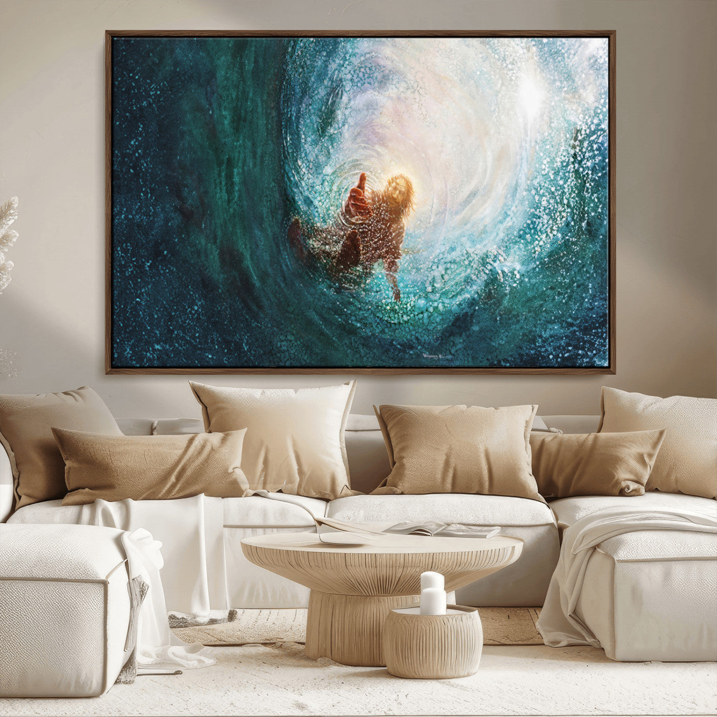 MGV-FC-36X24 - Powerful Jesus Canvas Print - Hand of Salvation, Inspirational Wall Art - Framed, Ready to Hang for
