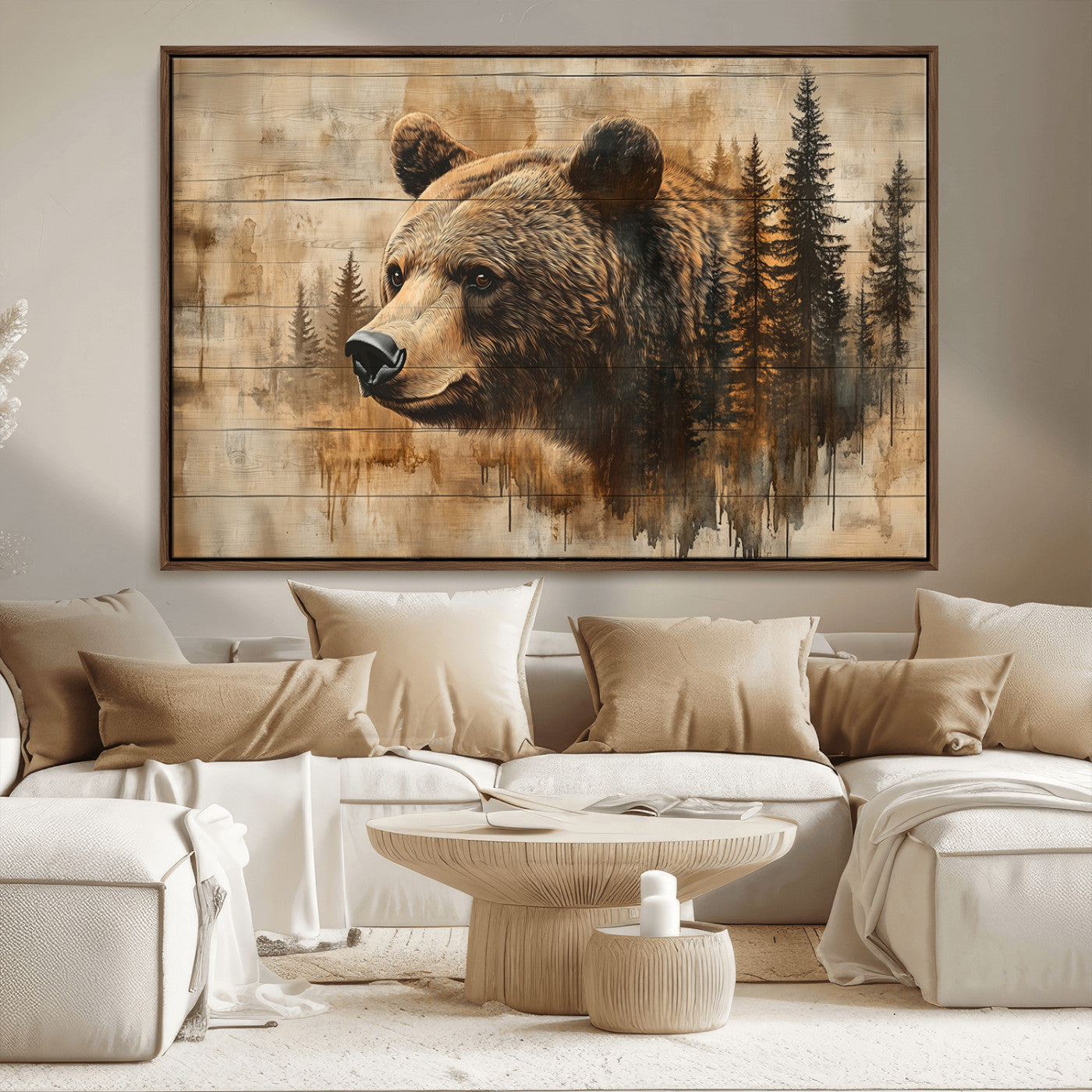 MGV-FC-36X24 - Rustic Grizzly Bear Wall Art, Abstract Grizzly 399 Bear Wall Art Canvas Print - Woodland Wildlife