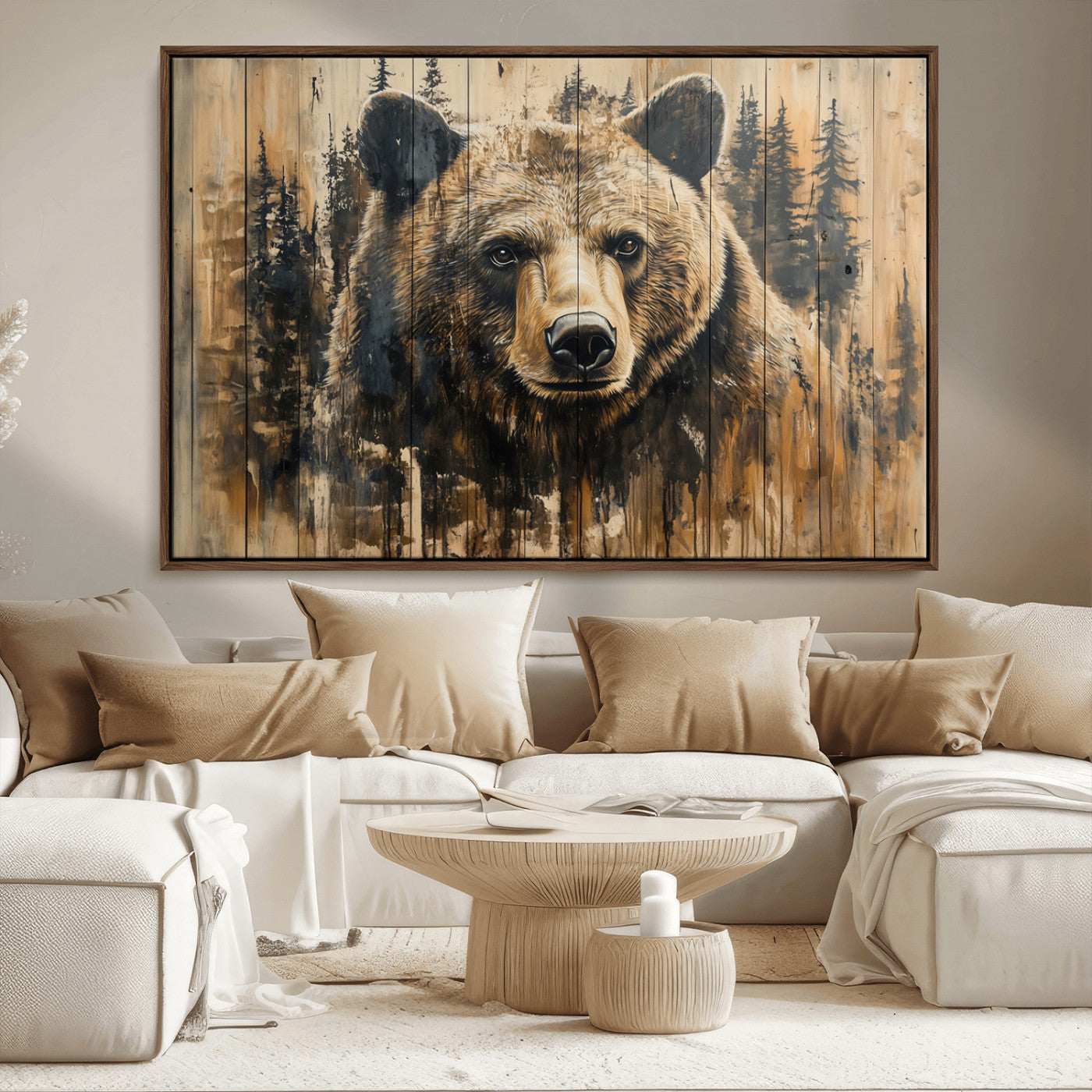 MGV-FC-36X24 - Majestic Grizzly 399 Bear Wall Art | 3-Panel Rustic Canvas Print for Living Room, Office, or Cabin