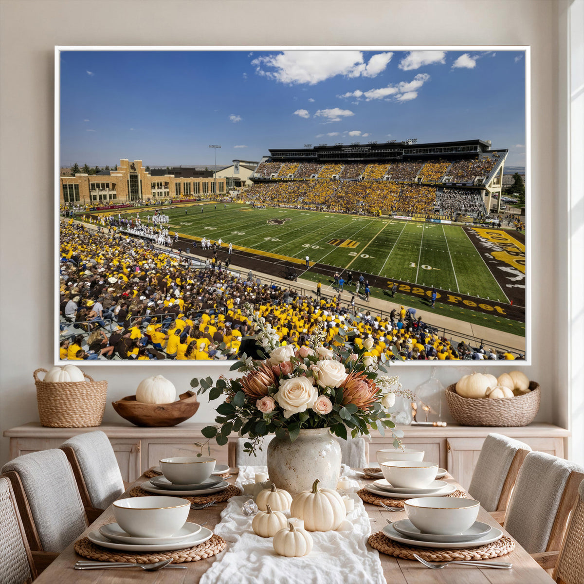75112-MGV-CV-36X24 - University of Wyoming Cowboys Football Team Print, Laramie, Home Bar Wall Decor