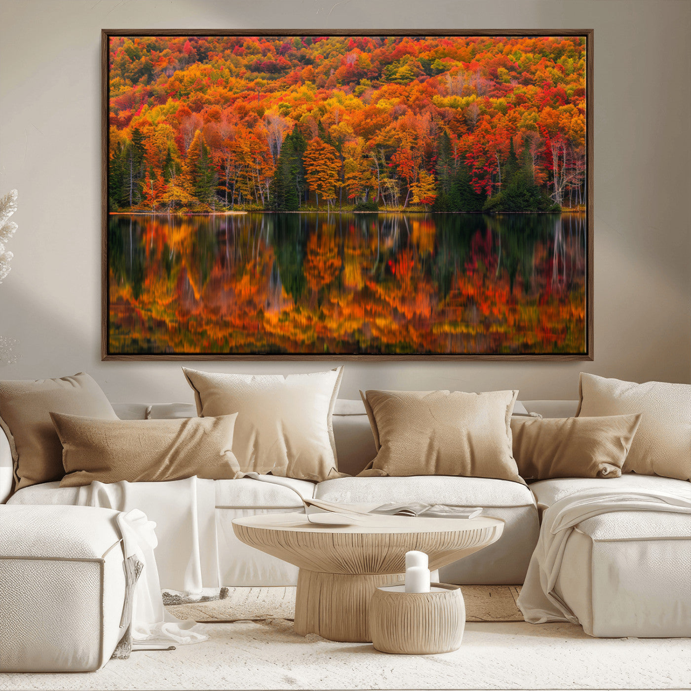 MGV-FC-36X24 - Fall Foliage Wall Art - Autumn Reflection Canvas Print, Stunning Fall Foliage Wall Art, Serene Lake