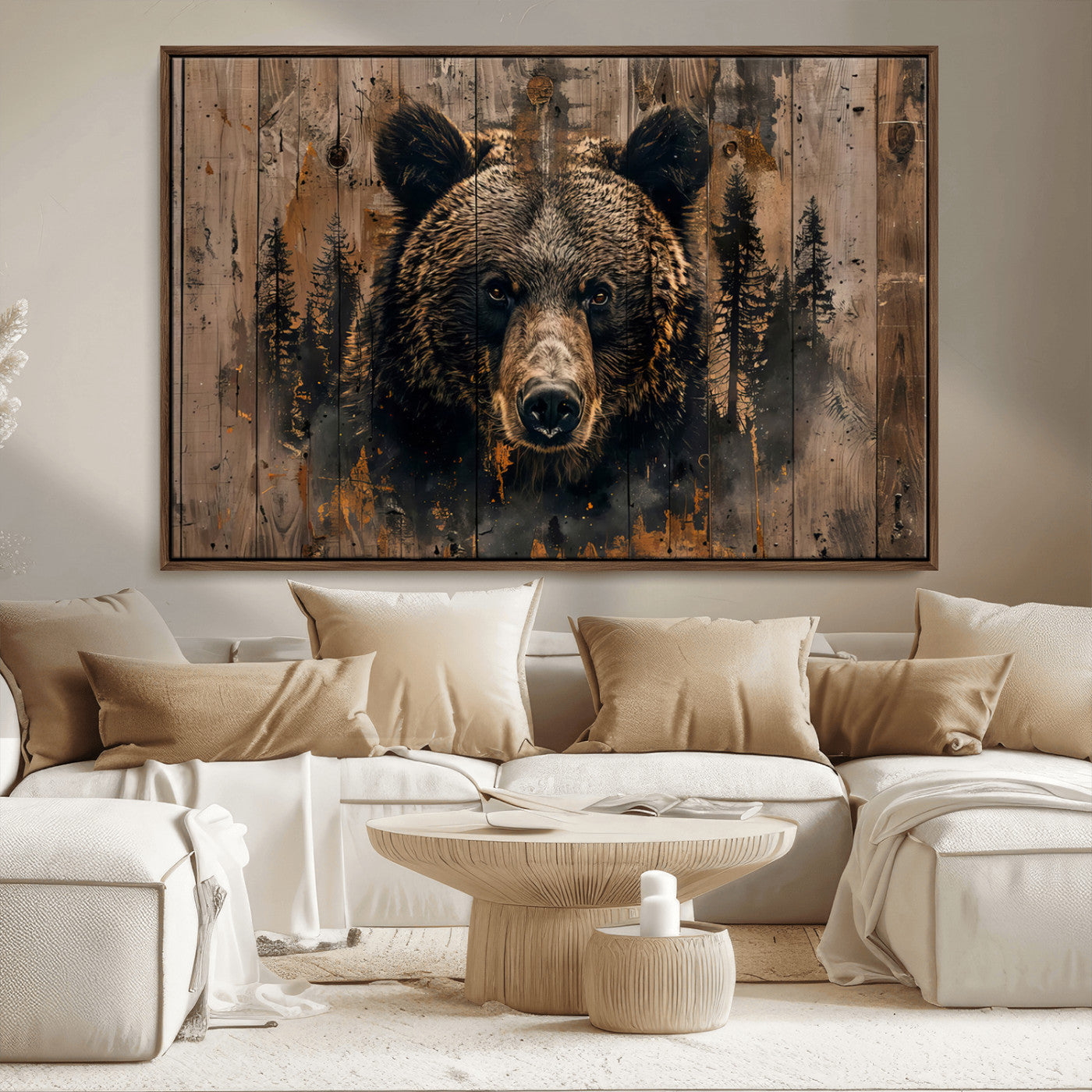 MGV-FC-36X24 - Rustic Grizzly 399 Wall Art | Triptych Canvas Print | Rustic Cabin Wall Decor | Perfect for