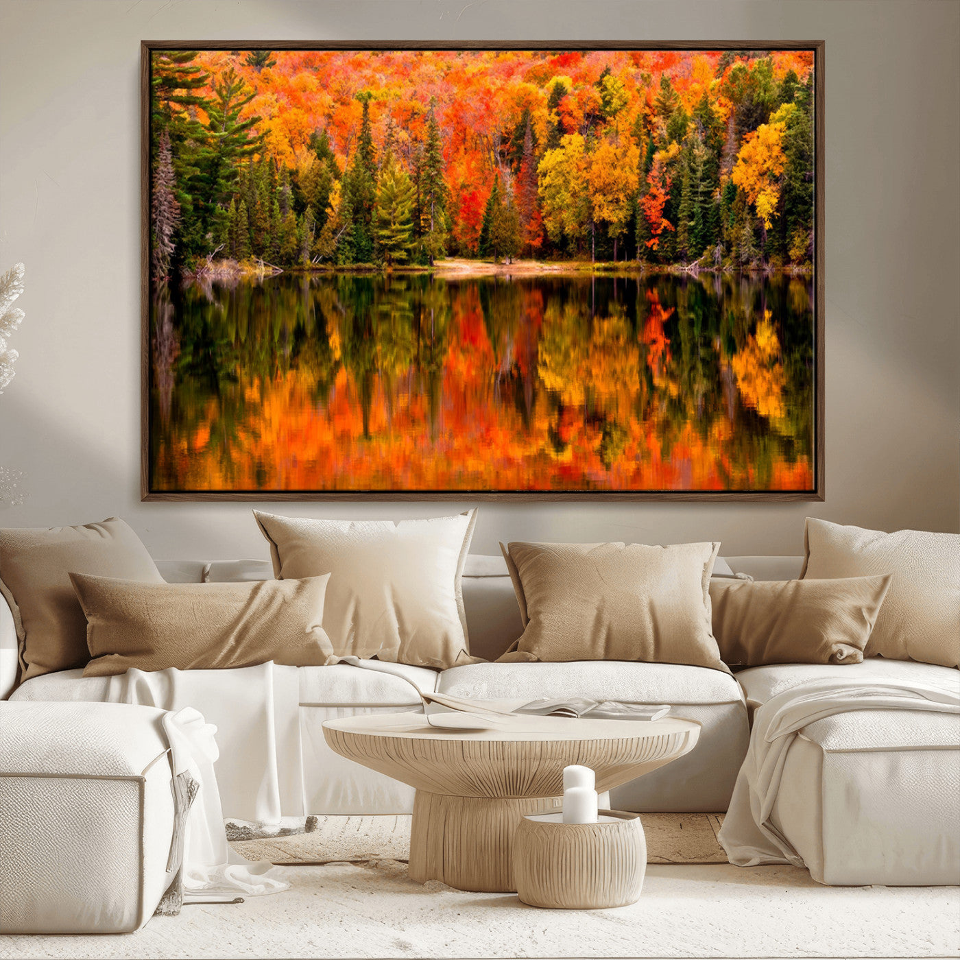 MGV-FC-36X24 - Forest Reflection Art | Autumn Forest Reflection Wall Art | Triptych Canvas Print | Vibrant Fall