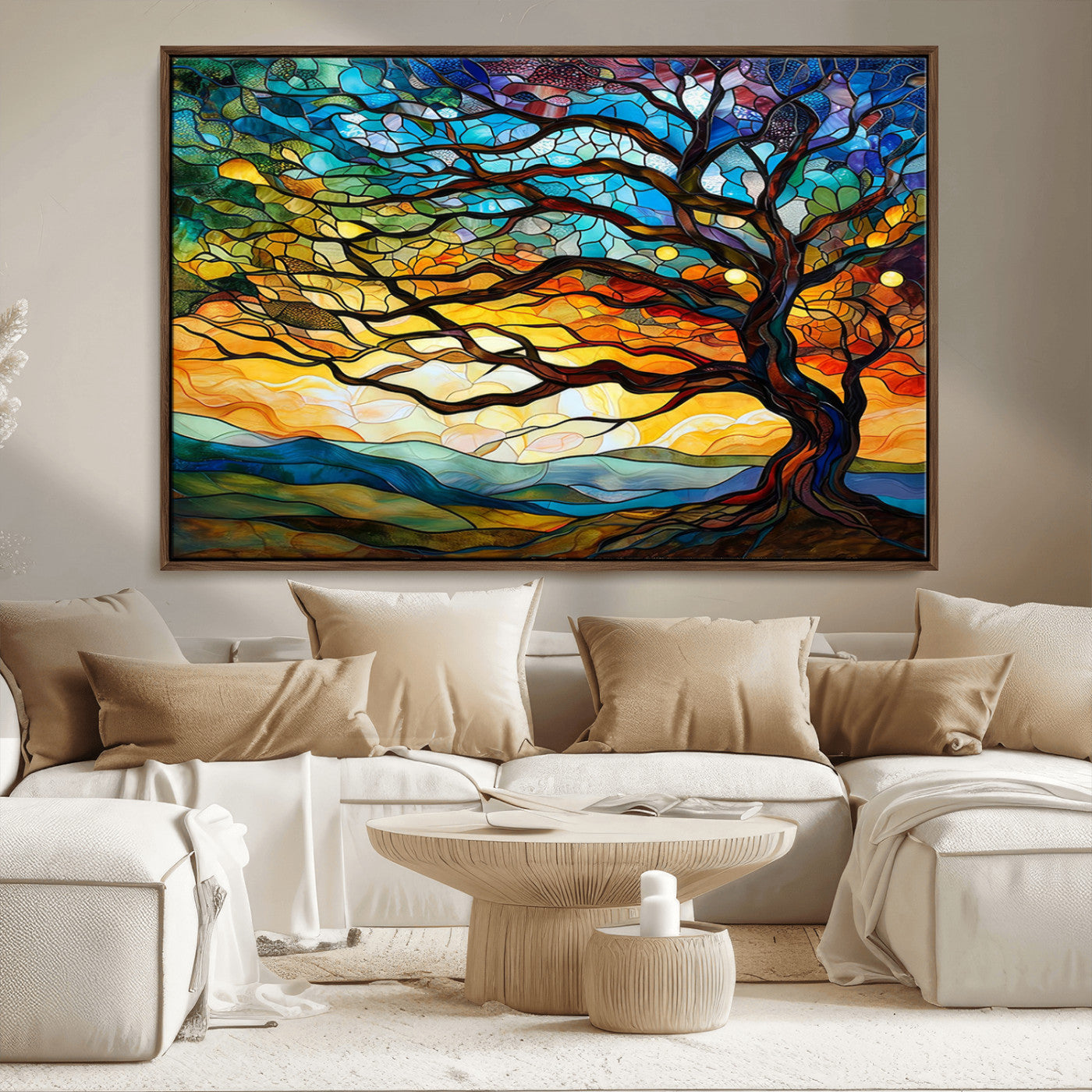 MGV-FC-36X24 - Vibrant Mosaic Tree of Life Wall Art | Stained Glass Style Canvas Print | Ready to Hang Artistic