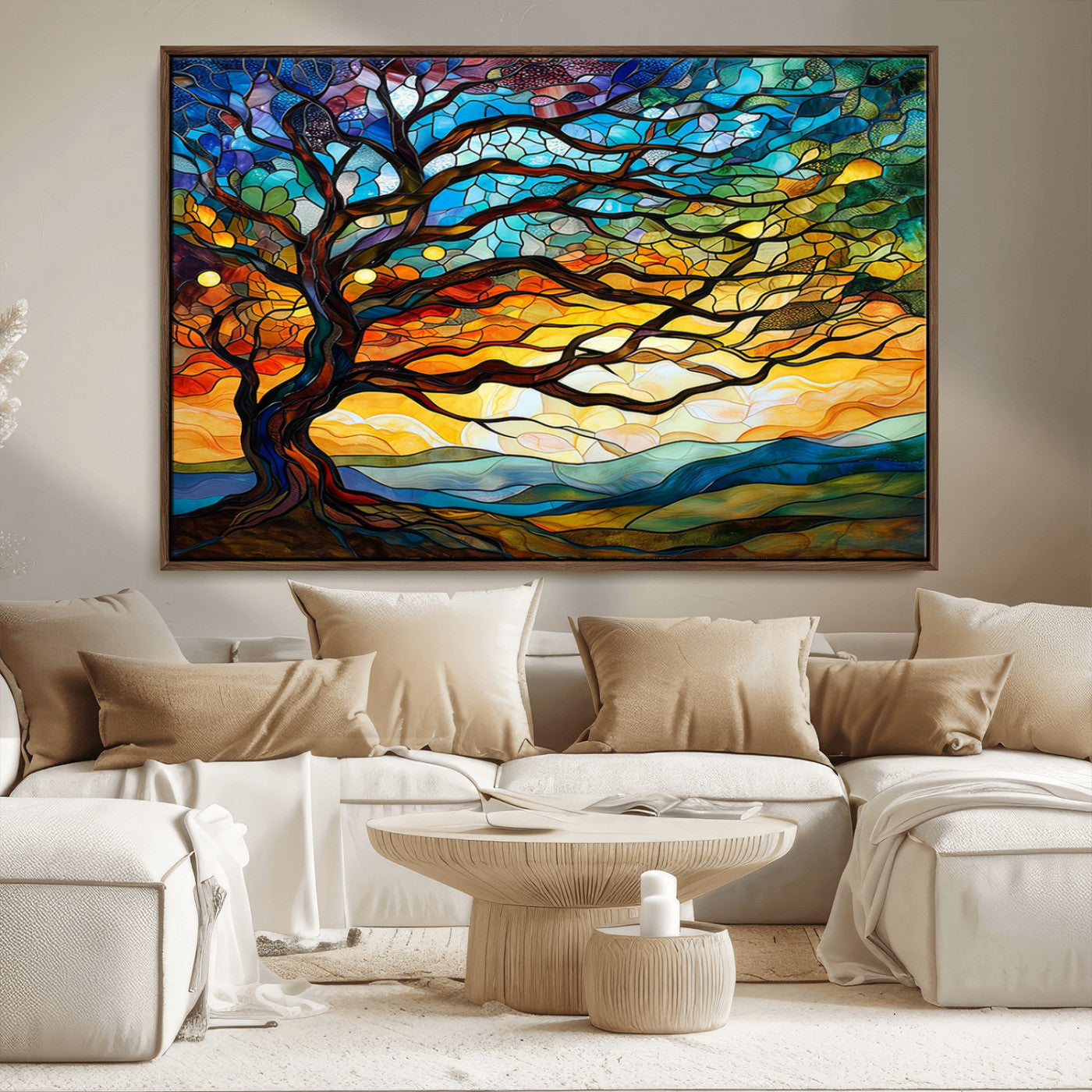 MGV-FC-36X24 - Mosaic Tree Wall Art | Ready to Hang Stained Glass Style Canvas Print | Farmhouse Wall Decor, Cabin