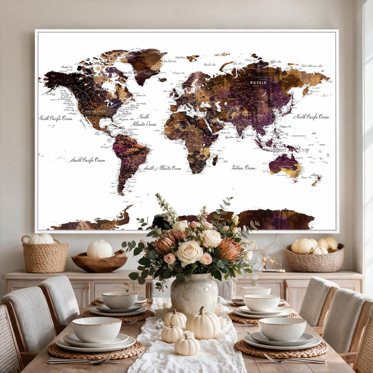 50611-PAN-FL-20X10 - World Map Canvas Print | Detailed Map of the World Wall Art