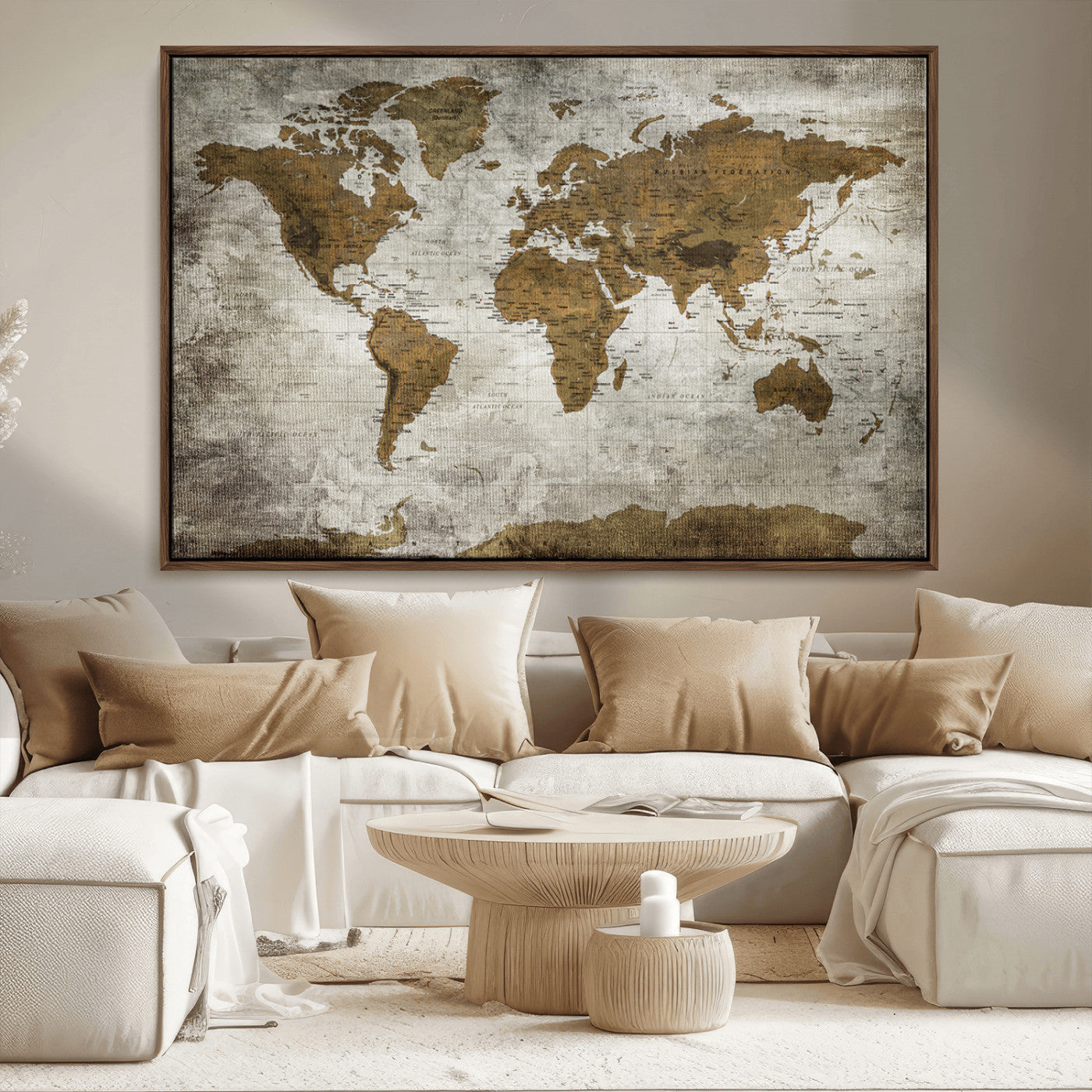 MGV-FC-36X24 - Push Pin World Map Canvas Print – Framed Wall Art for Couples to Track Their Travels – Anniversary