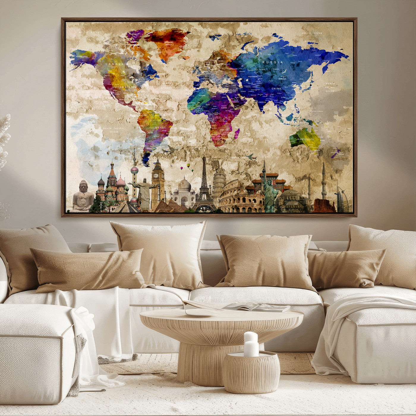MGV-FC-36X24 - Push Pin World Map Canvas Print – Framed Wall Art for Couples to Track Their Travels – Anniversary
