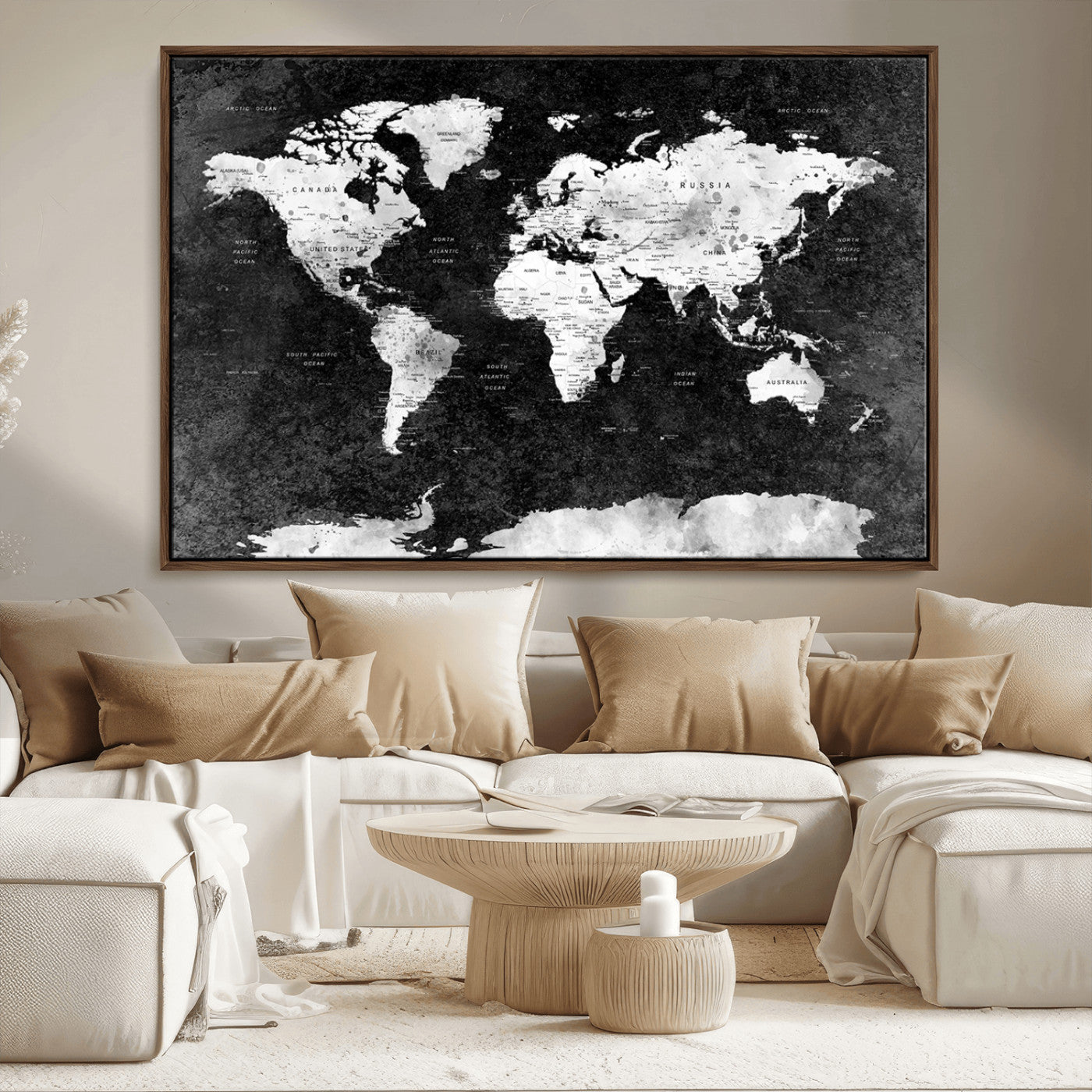 MGV-FC-36X24 - Push Pin World Map Canvas Print – Framed Wall Art for Couples to Track Their Travels – Anniversary