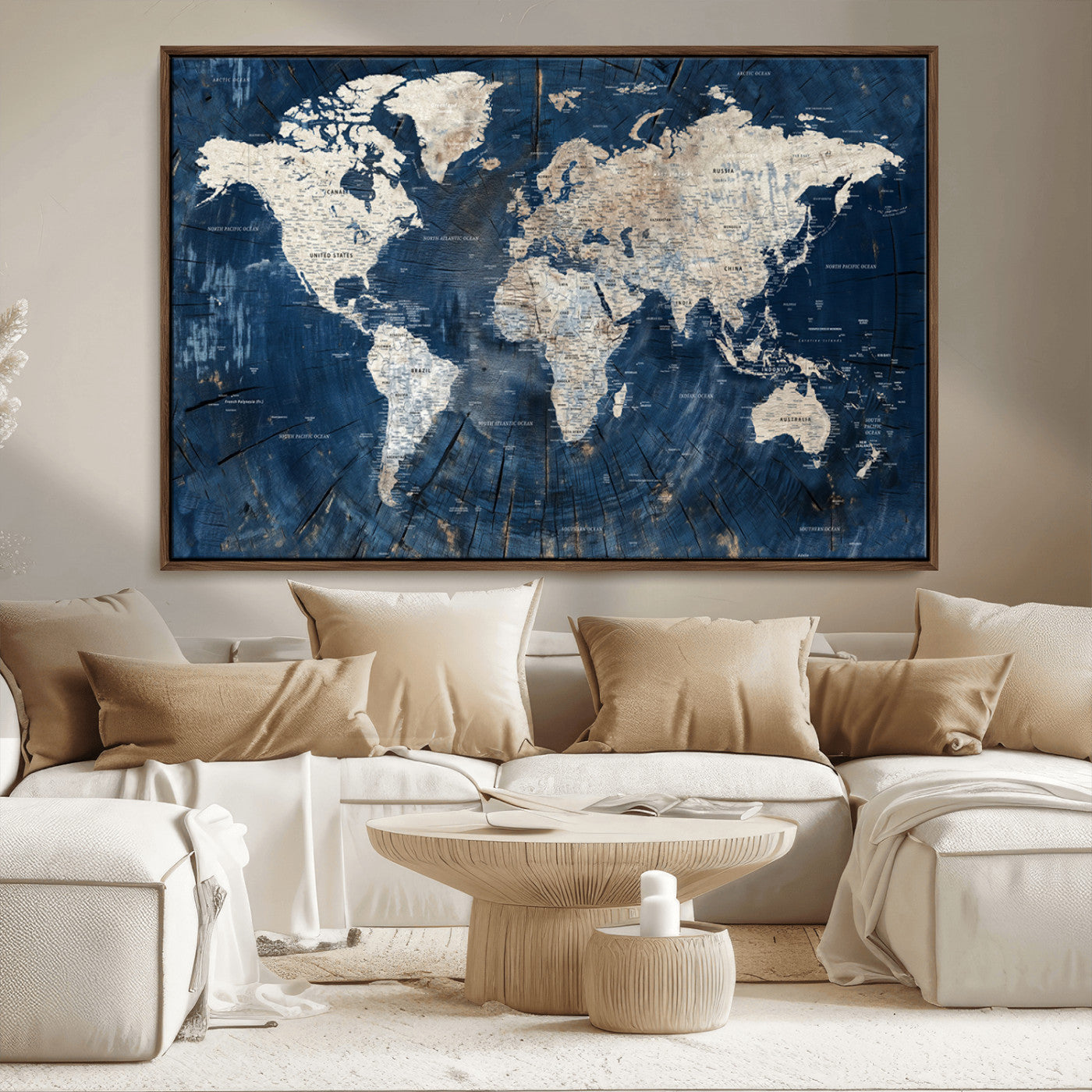 MGV-FC-36X24 - Push Pin World Map Canvas Print – Framed Wall Art for Couples to Track Their Travels – Anniversary