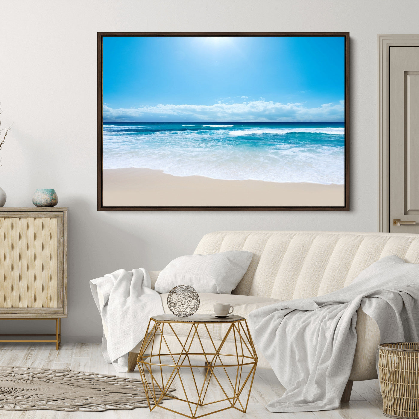 45929-MGV-CV-36X24-Wall Art Canvas Print Shiny Blue Sea and Beach