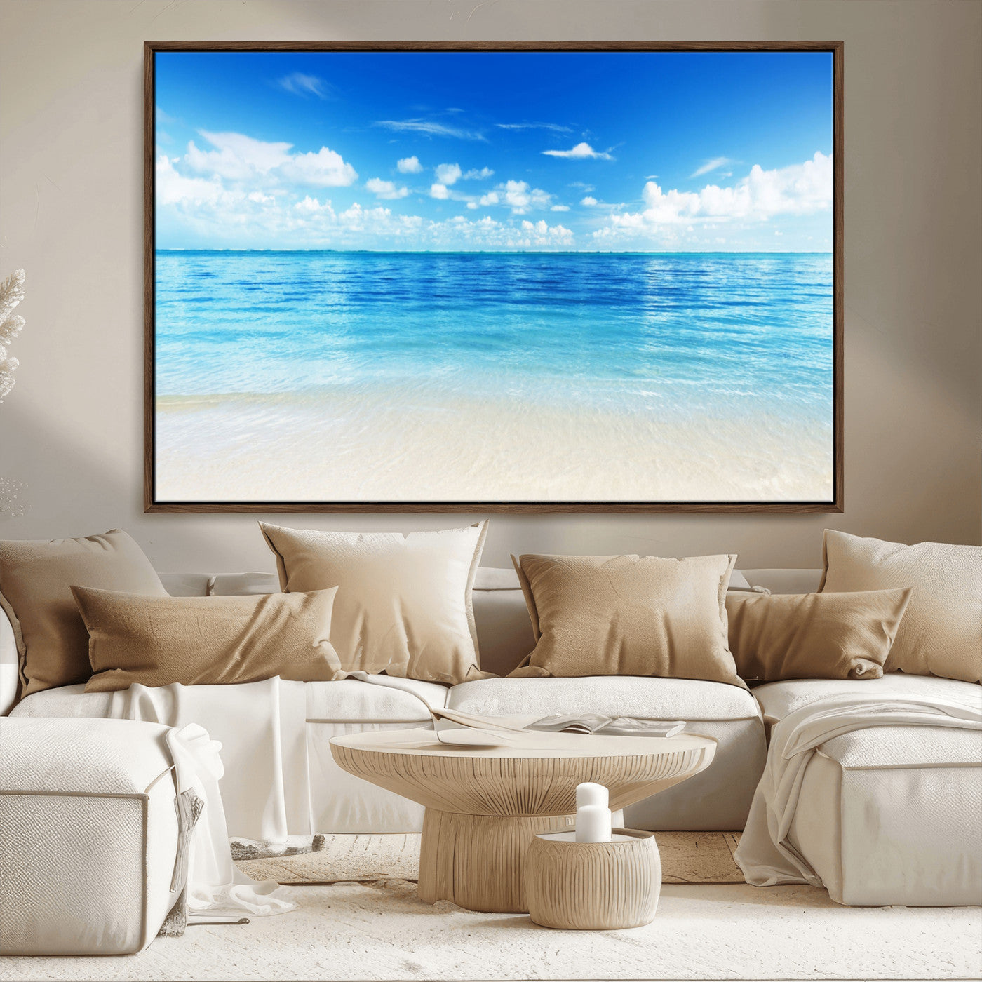 MGV-FC-36X24 - Beach Scene Canvas Wall Art Print – Tranquil Ocean Horizon and White Sand Beach Wall Decor for Home