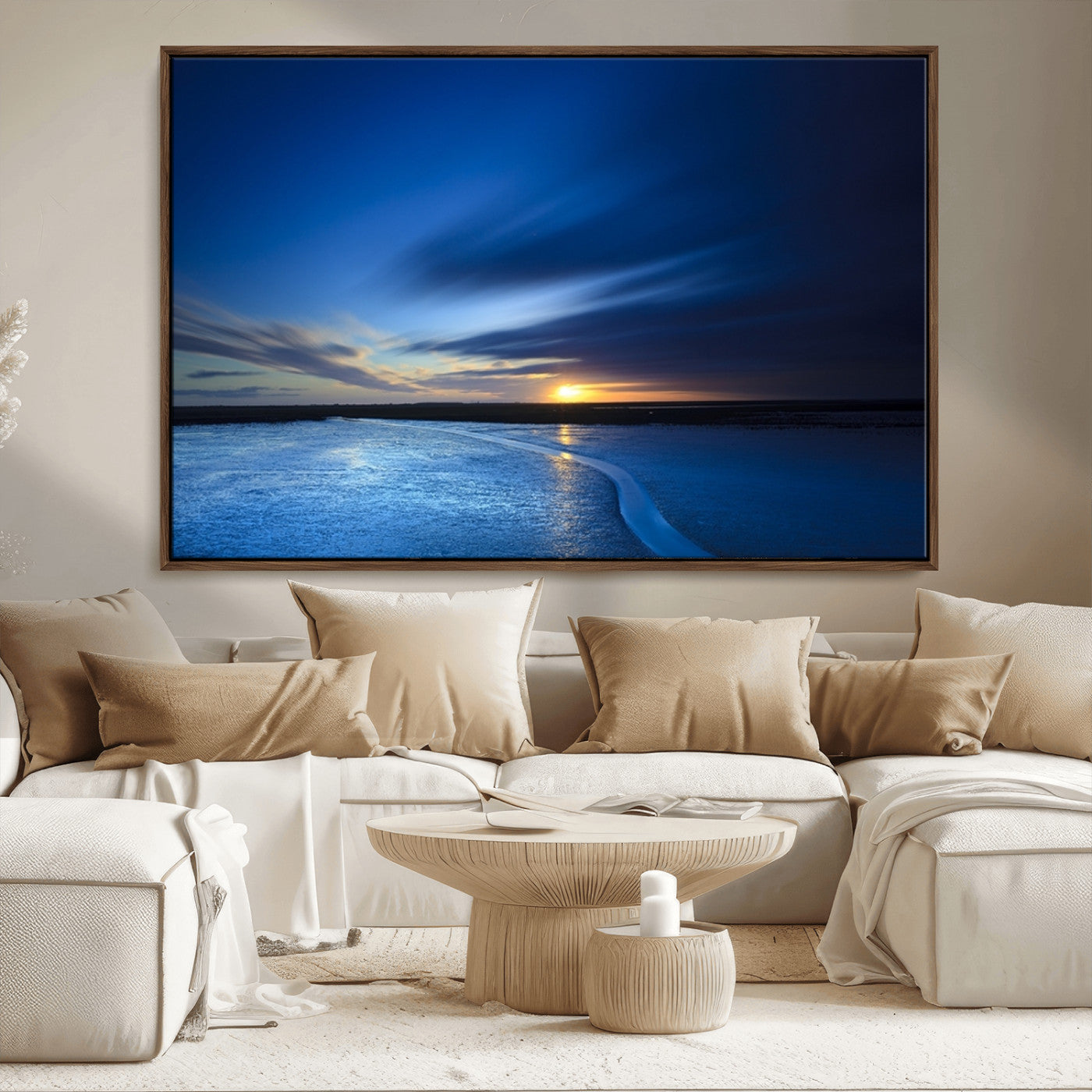 MGV-FC-36X24 - Blue Sunset Ocean Canvas Wall Art Print – Serene Coastal Horizon Wall Decor for Home or Office –