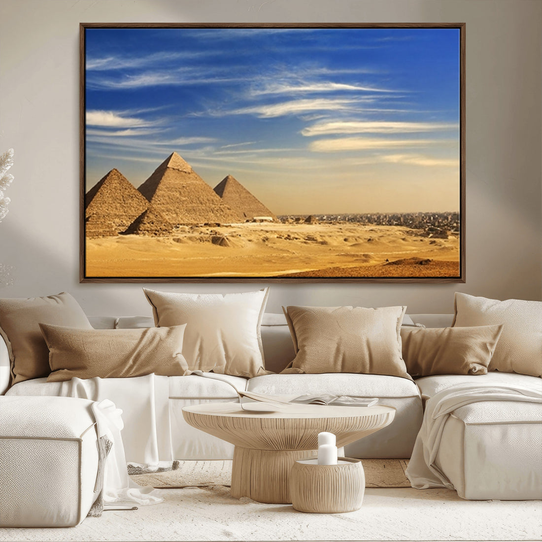 Majestic Ancient Wonders Wall Art Canvas Print, Golden Desert Under Endless Blue Sky