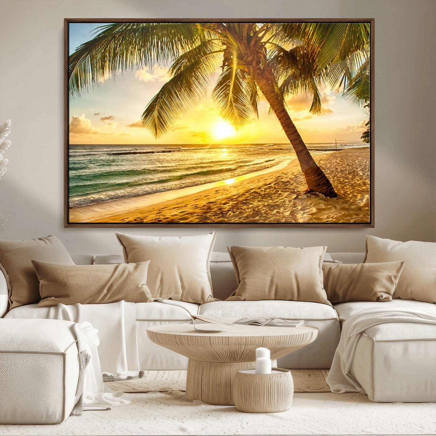 MGV-FC-36X24 - Beach Sunset Canvas Wall Art Print - Tropical Beach Canvas Wall Art Print – Vibrant Palm Trees and