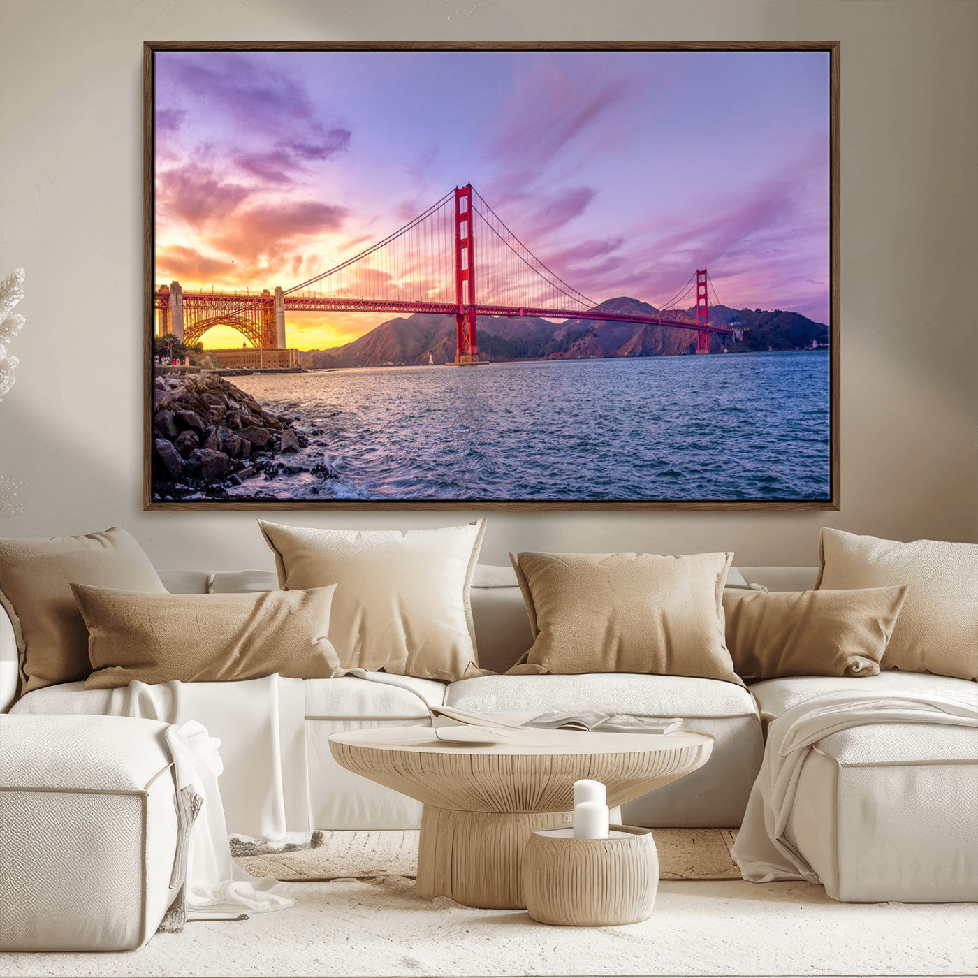 MGV-FC-36X24 - Golden Gate Bridge Wall Art Print, San Francisco Sunset Canvas Wall Art, Cityscape Canvas Print for